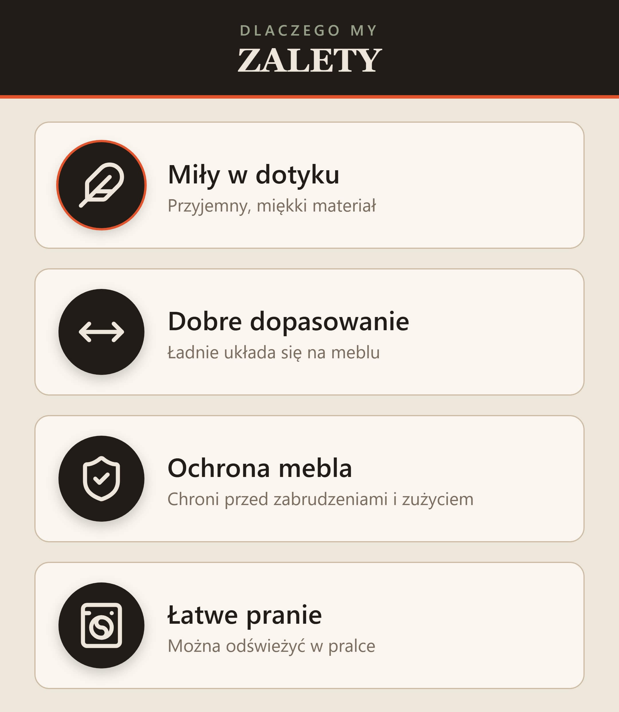 Cechy pokrowca na fotel bez podłokietników: miękki, elastyczny, chroni mebel, pranie w pralce